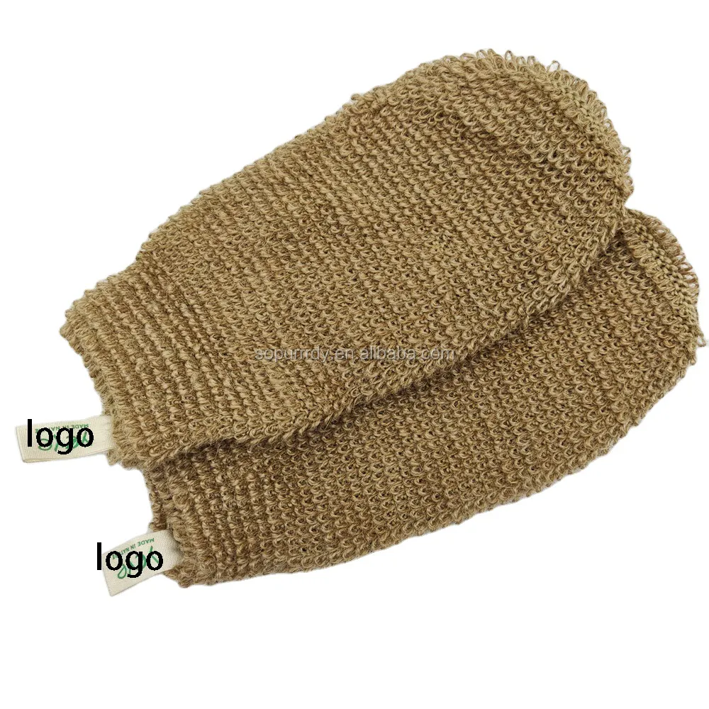 Eco-Friendly Reusable Washing Tool Natural Hemp Cotton Bath Rubbing Towel Exfoliating Gloves Scrubber