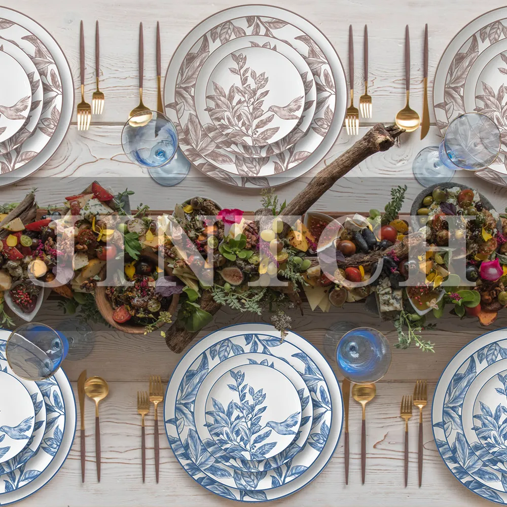 Оптовая продажа, домашние товары JINTCH, обеденные тарелки, набор посуды, роскошный набор фарфоровой посуды, керамическая посуда для украшения