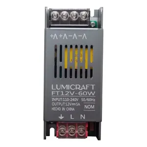 免费送货12V 5A 60w发光二极管照明源驱动器防水交流/DC单输出100瓦10件塑料外壳 - Product Image 1