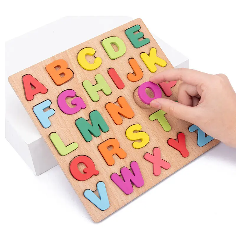 Quebra-cabeça educacional montessori, blocos de letras 3d do alfabeto, quebra-cabeça de madeira para crianças, aprendizagem precoce
