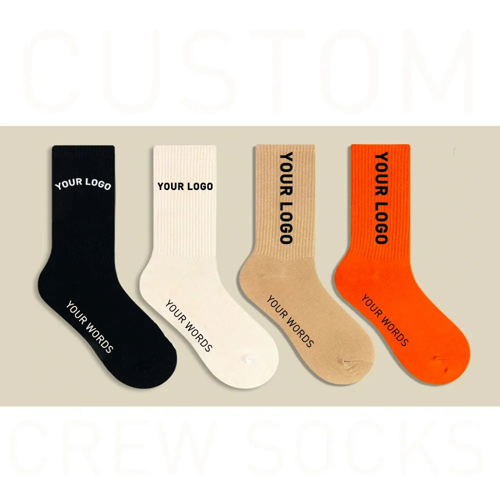 Haute Qualité À Faible Quantité Minimale De Commande Personnalisé Logo Solide Chaussettes Personnalisé Coloré Hommes 100% Coton Crew Socks