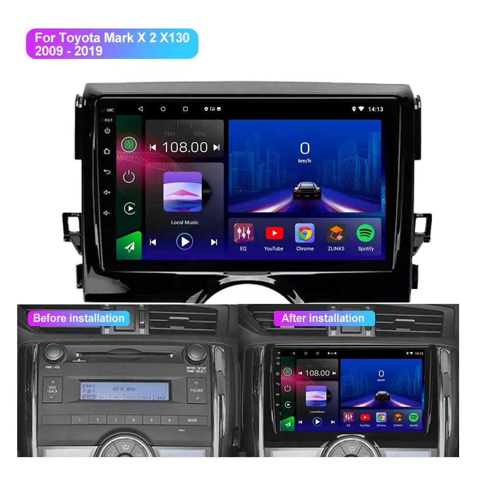 Jmance 9 Zoll für Toyota Mark X 2 X130 2009-2019 Rahmen Android Auto Autoradio Carplay 2 Din Navigation DVD-Player