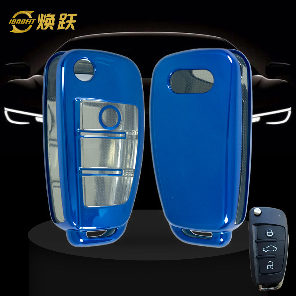 AUD1T1-Bouton transparent blanc-placage bleu