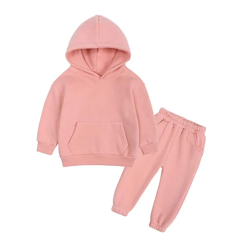 Ingrosso Inverno Autunno addensato caldo per bambini vestiti per ragazze in tinta unita ragazzi ragazze pantaloni Top con cappuccio Set SADG-039