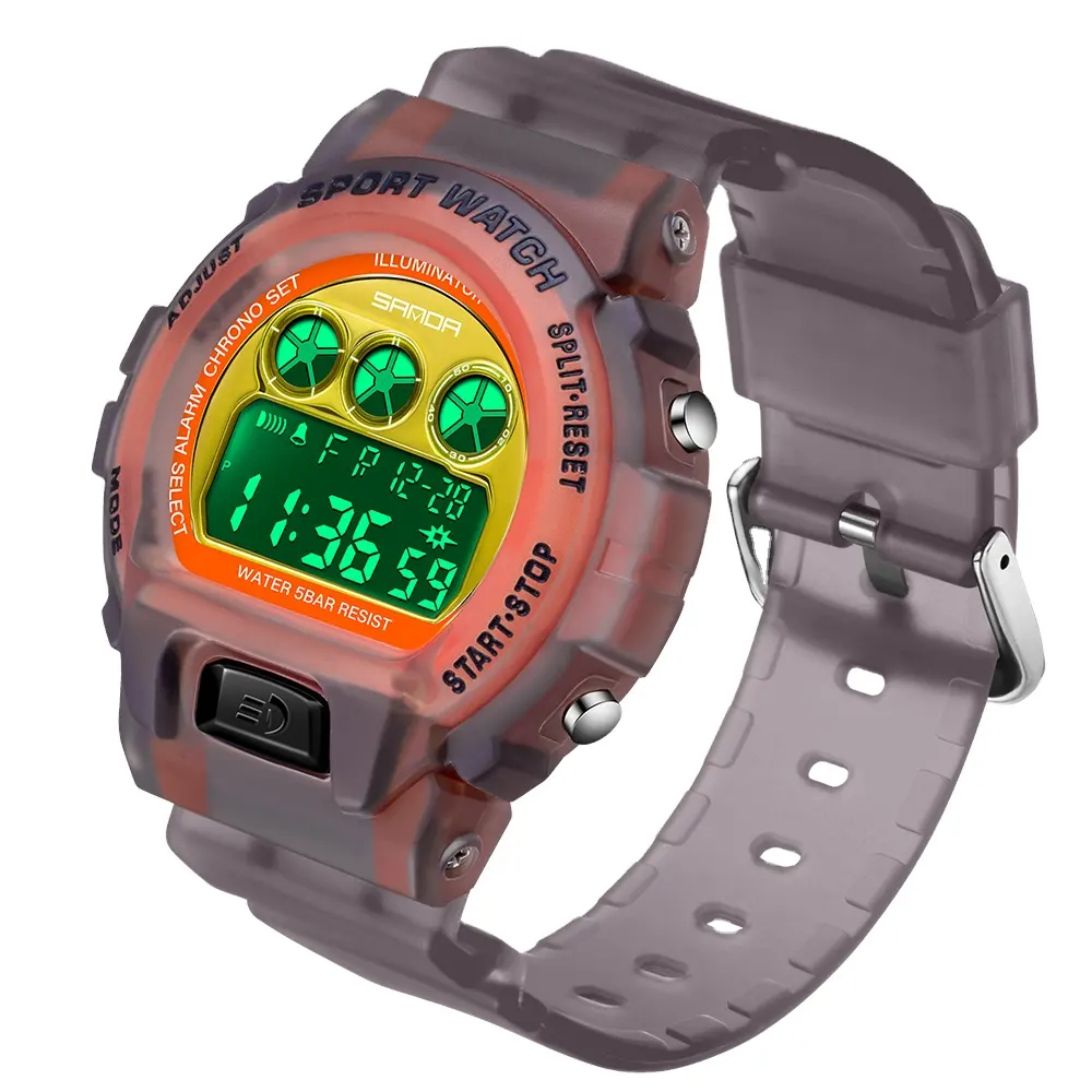 SANDA Top Brand Luxury Sports Watch Men LED Digital Watches Transparent strap Men Women Student Electronic Waterproof Watch