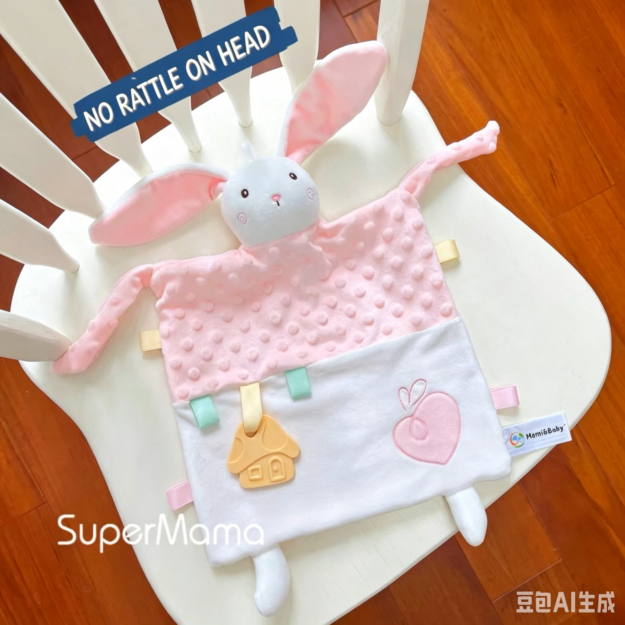 Lapin rose (pas de cloche, pas d'anneau de dentition)