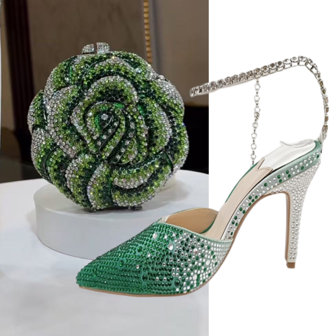 1 green shoes and bag