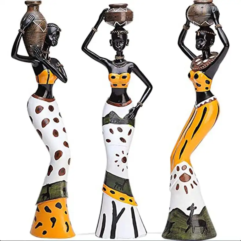 Escultura de estatueta em poliresina para mulheres africanas, decoração decorativa, estátua tribal estilo africano, grande viagem