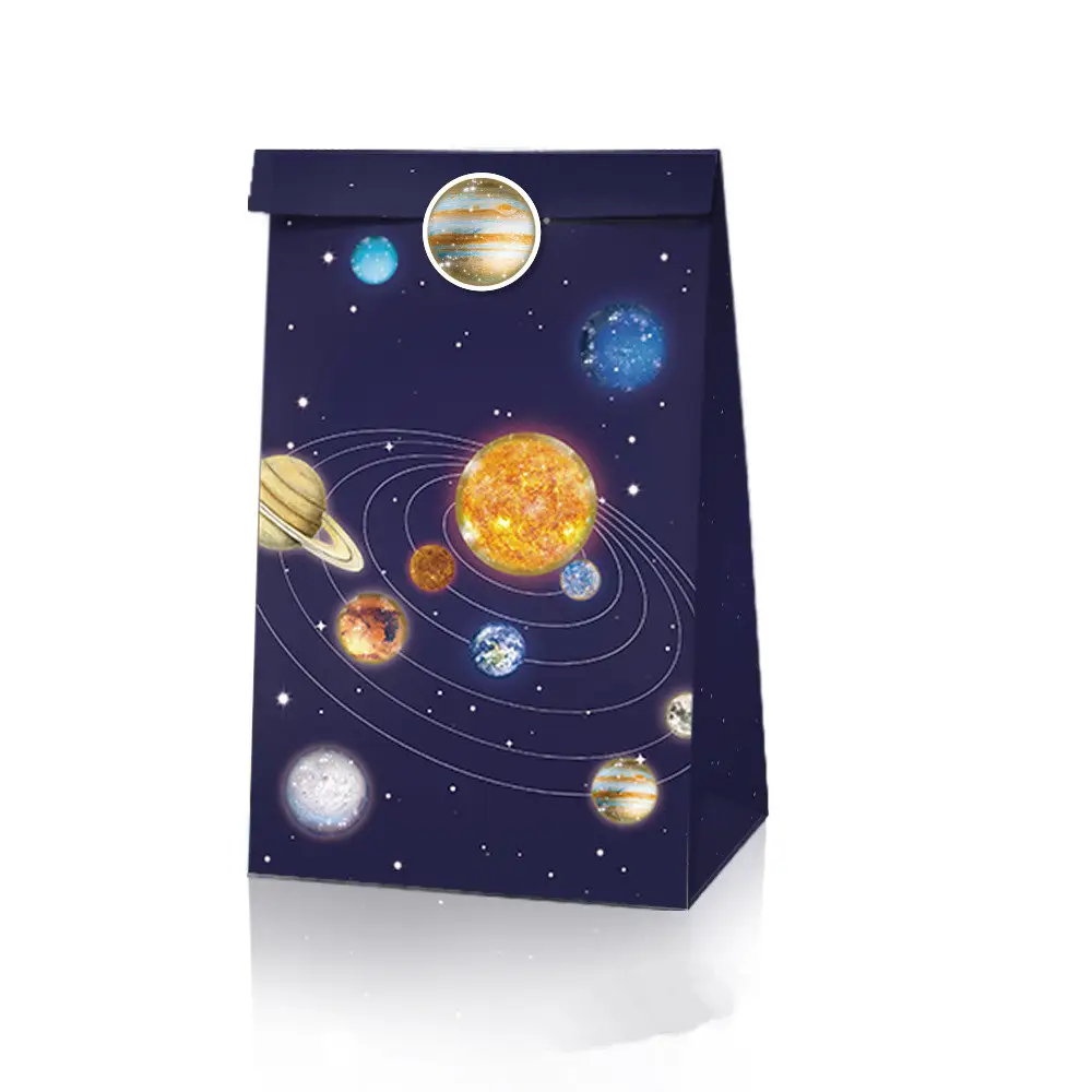 12pcs planeta del espacio exterior a Favor de caja de regalo caja de bolsas de papel de fiesta de feliz cumpleaños decoración de fiesta suministros caja de dulces