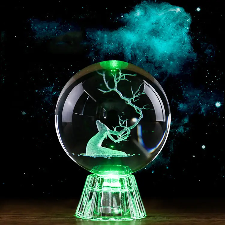 New arrival 2022 3d Laser engraving crystal ball carving crafts twelve zodiac Glass Ball with Led light