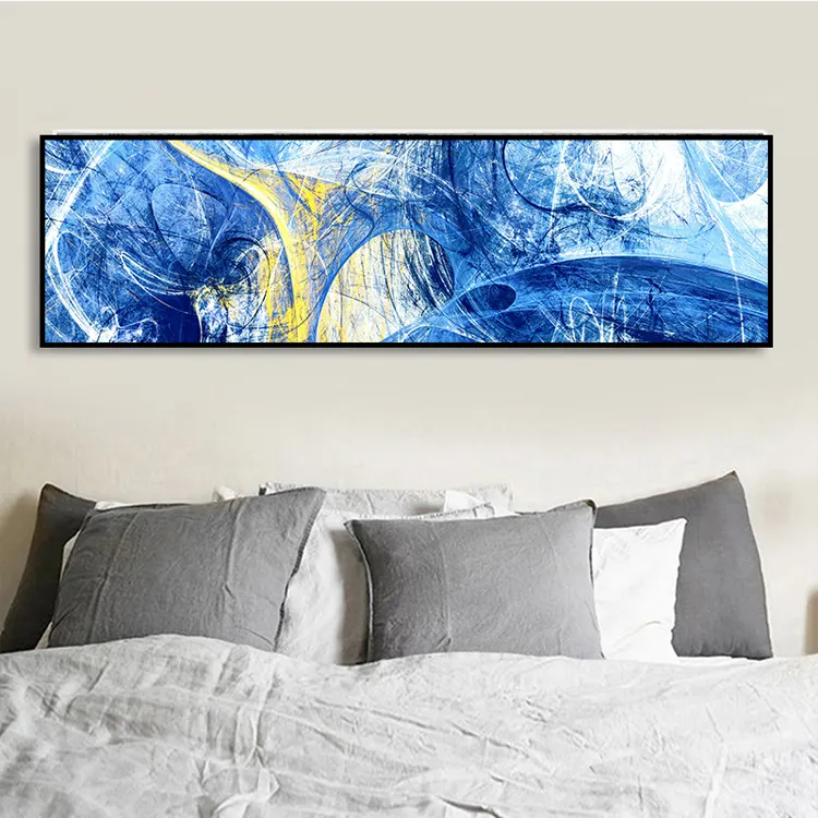 Baskılı tuval mavi soyut resim çerçeveli yatak odası dekoratif boyama baskılar