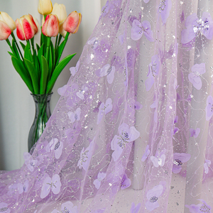 Mới Nhất 3D Bướm Pháp Vải Tuyn Ren Lưới Vải Cho Buổi Tối Bên Ăn Mặc Hot Bán Sequins Ren Vải Với Đính Cườm - Product Image 6