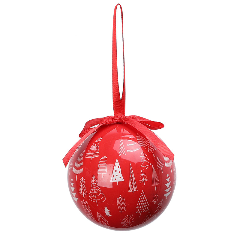 Boule de Noël imprimée avec un arbre et une ligne de base rouge vif.