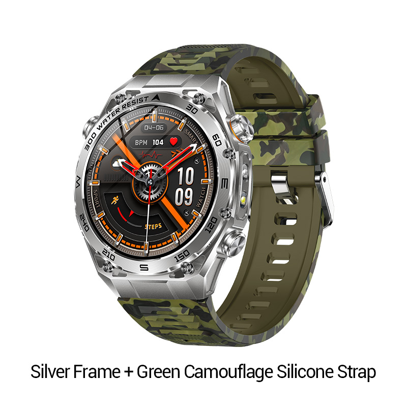 Cadre argenté + bracelet en silicone camouflage vert
