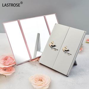 Espelho de mesa de plástico retangular com 3 dobras e 3 dobras para viagem, ampliador de 3 vias e 360 graus, de marca própria, com suporte, em oferta