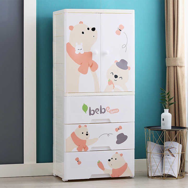 Wholesale Plastic Wardrobe Two Open Door Baby Plastic Storage Cabinet With Drawer