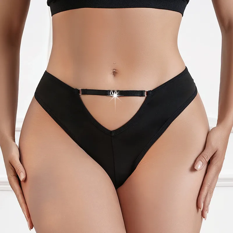 Chegam novas moda brilhante hardware cinta design sexy mulheres negras lingerie calcinha tanga