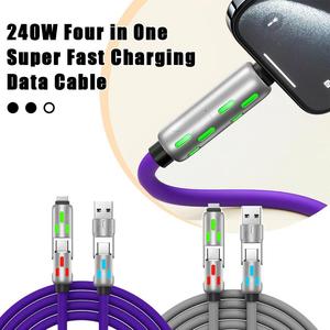 สายชาร์จซิงค์อัลลอยหลายยูเอสบี4อิน1สายชาร์จเร็ว2อิน2ชนิดซิลิโคน C 240W สำหรับโทรศัพท์มือถือ - Product Image 5