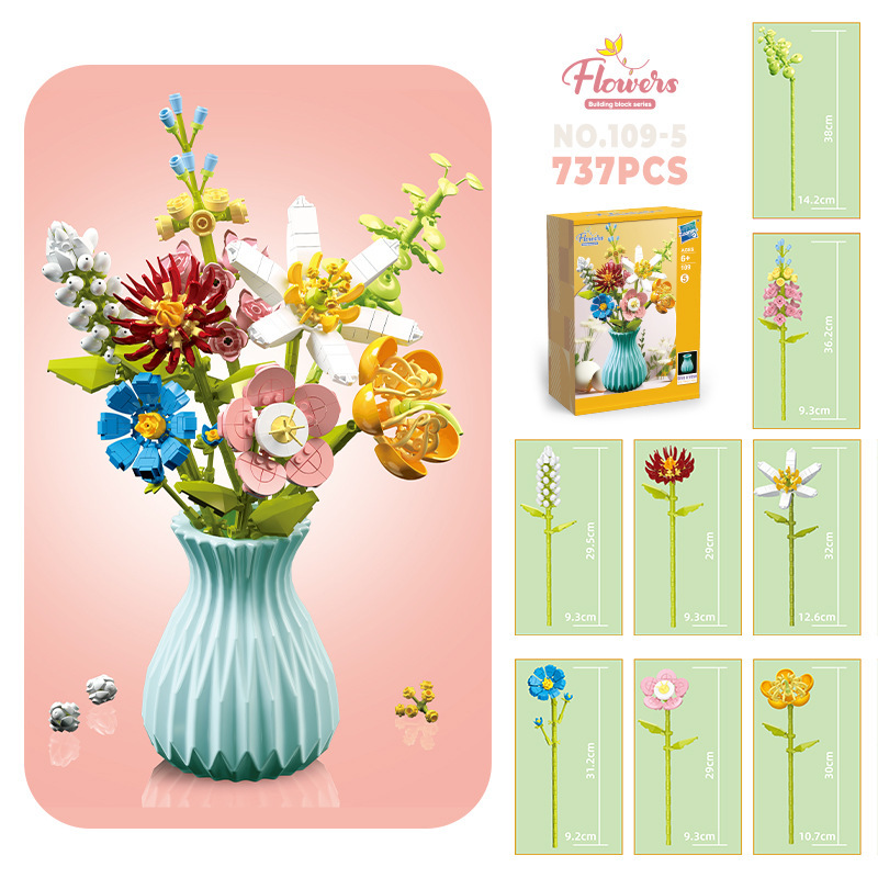 109-5 flores, 8 sets - envío de jarrón con color aleatorio, 1-737 piezas - 06 kg