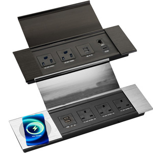 Universal Power Socket for <strong>UK</strong> US EU Aluminum Flip Power Strip with Wireless Charger IP56 Level Desk <strong>Mounted</strong> Plug for Office Use - Product Image 1
