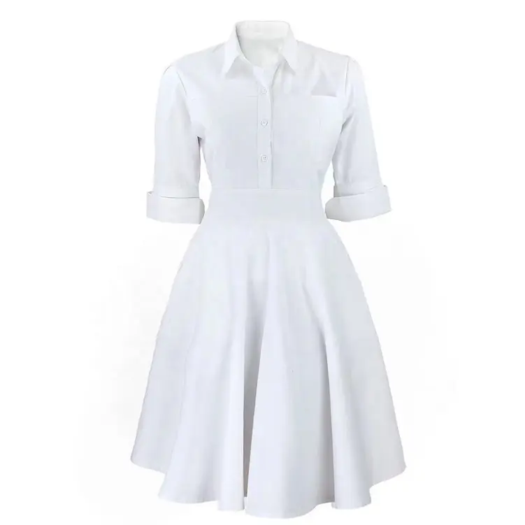 Best Quality White Nurse Uniform Dress Short Sleeve Skirt Scrub Uniform Dress For Hospital