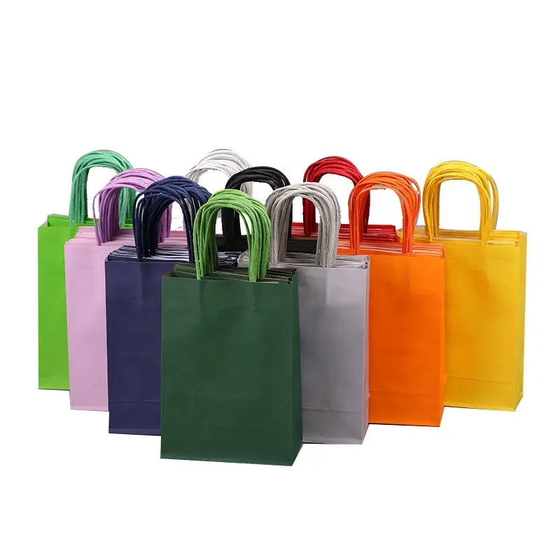 Sacolas de compras personalizadas de papel Kraft com alças, sacola de embalagem impressa de fábrica com logotipo para uso no varejo