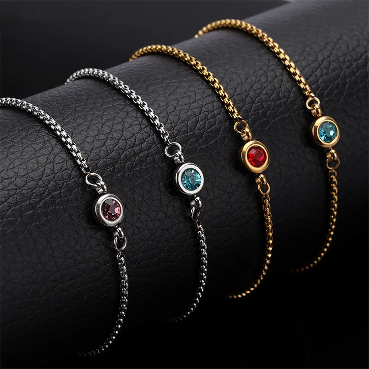 YICAI Fashion acciaio inossidabile 12 Birthstone bracciale da donna regali per la festa della mamma gioielli braccialetti con ciondoli rotondi in zircone