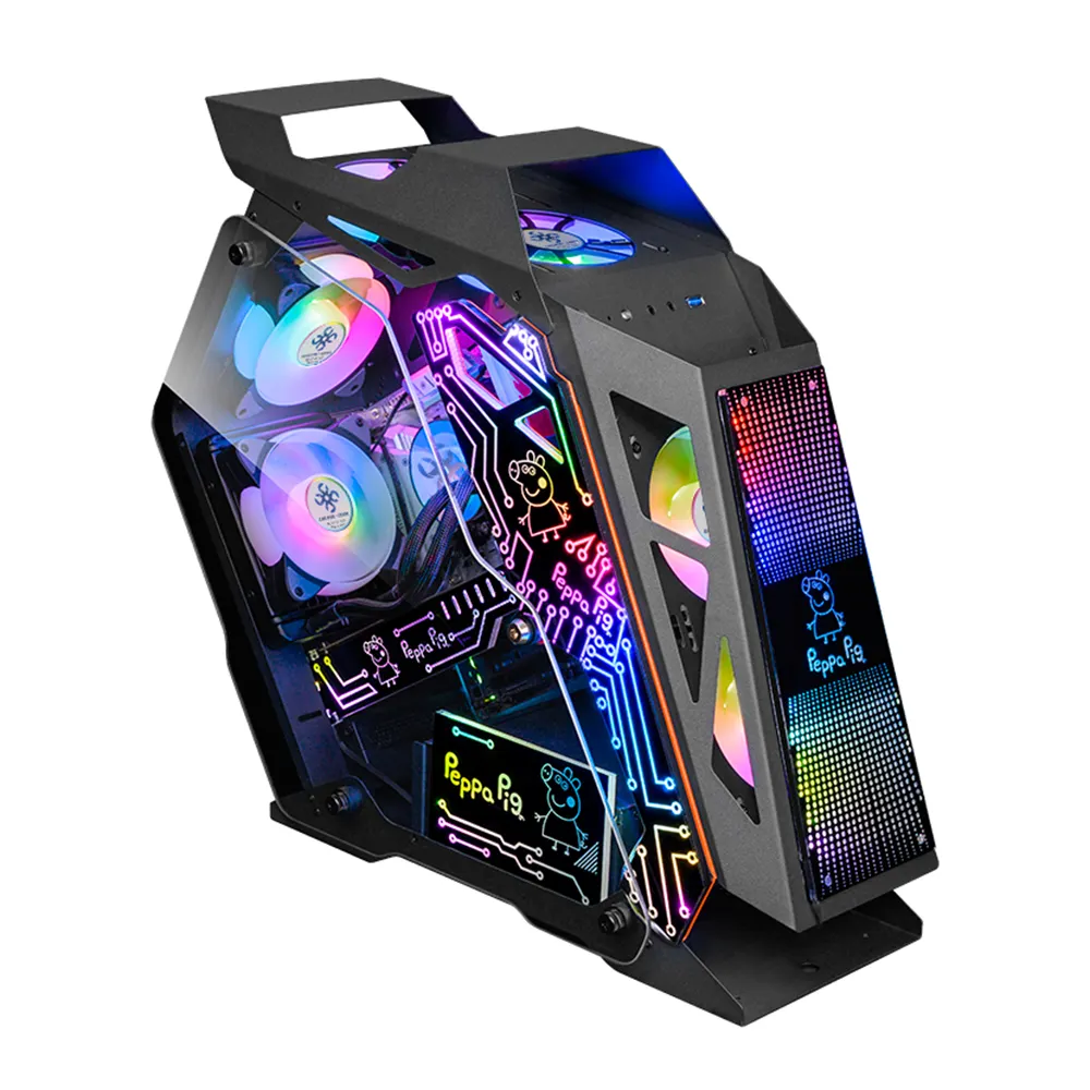 JX 2023 nuevo diseño Gaming Pc gabinete Matx caja de la computadora gabinete de Torre completa para computadora de escritorio Pc caso transparente casos