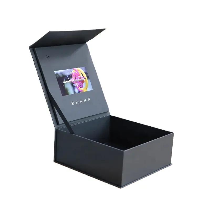 Popular design advertising player 7 inch LCD HD display black world box gift wine video packaging box