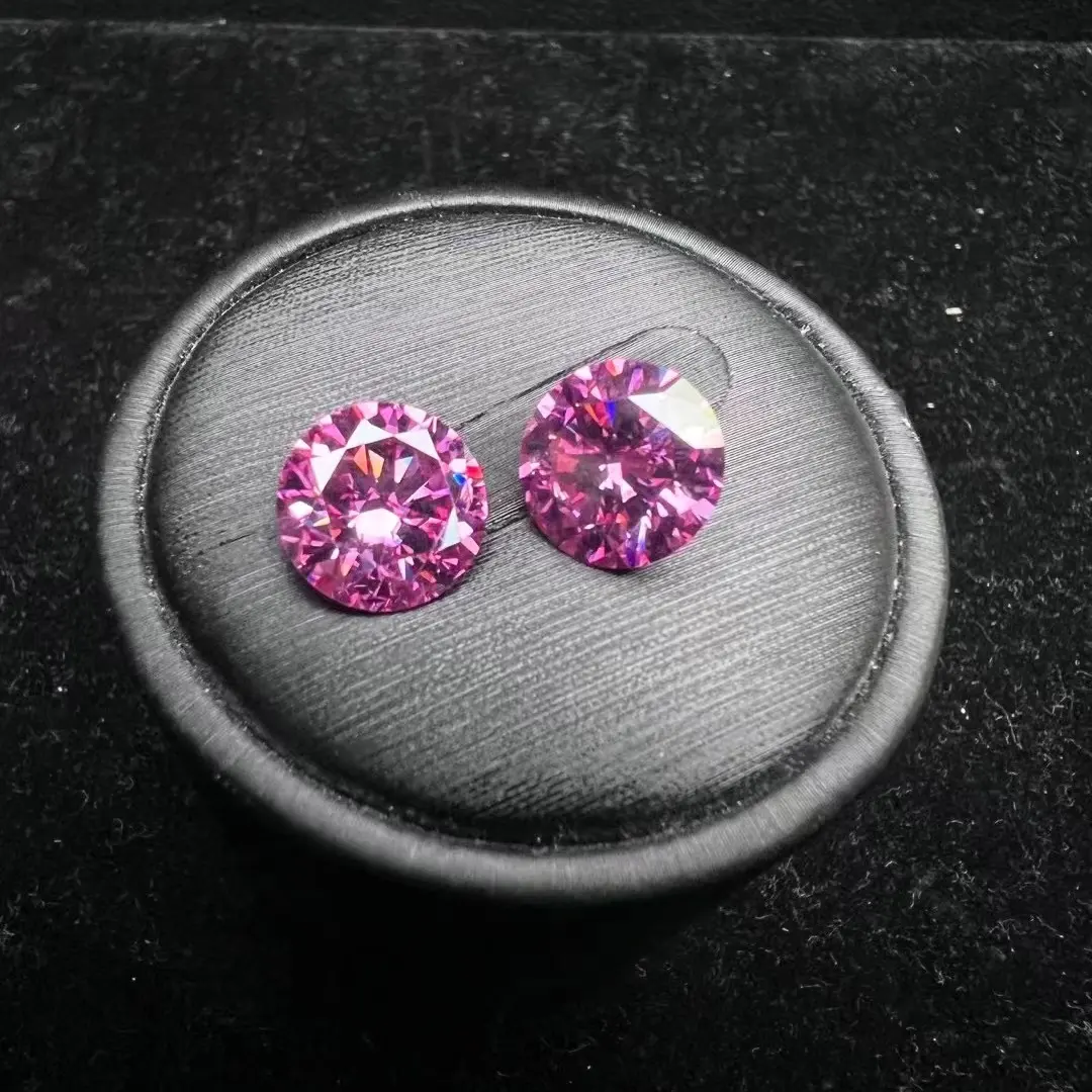 Joyería doble de alta calidad, Diamante Rosa Gemston de forma redonda, moissanita Natural, joyería de diamante rosa con certificado Gra