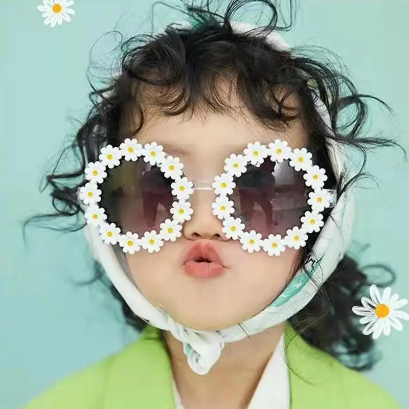 Gafas de sol redondas para niños con forma de flor directa de fábrica, gafas de sol de diseñador de margaritas personalizadas, gafas de sol para niños, gafas transparentes para niñas