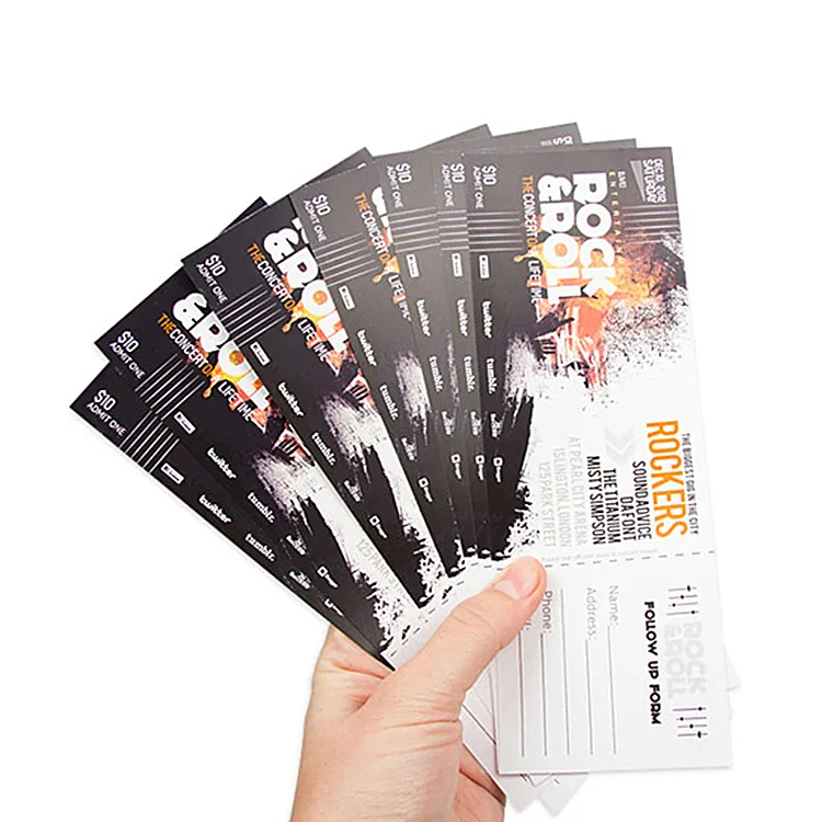 사용자 정의 종이 티켓 인쇄 영화 할인 티켓/콘서트 티켓/박물관 티켓 인쇄 서비스