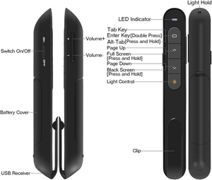 Presentatore Wireless pagina Laser rossa penna di tornitura controllo del Volume presentazione PPT USB 2.4GHz puntatore PowerPoint Mouse telecomando - Product Image 5