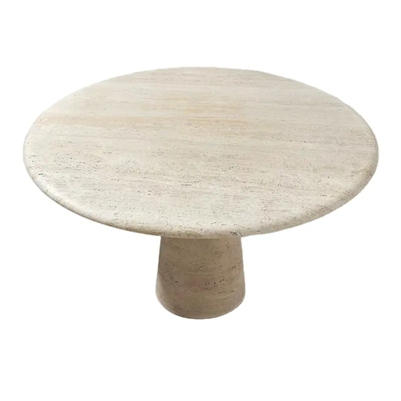 Base de tabela para pedaleiro, base de mesa de travertine polida/honrada bege 72 ''grande conjunto redondo centro perna tambor mesa de jantar