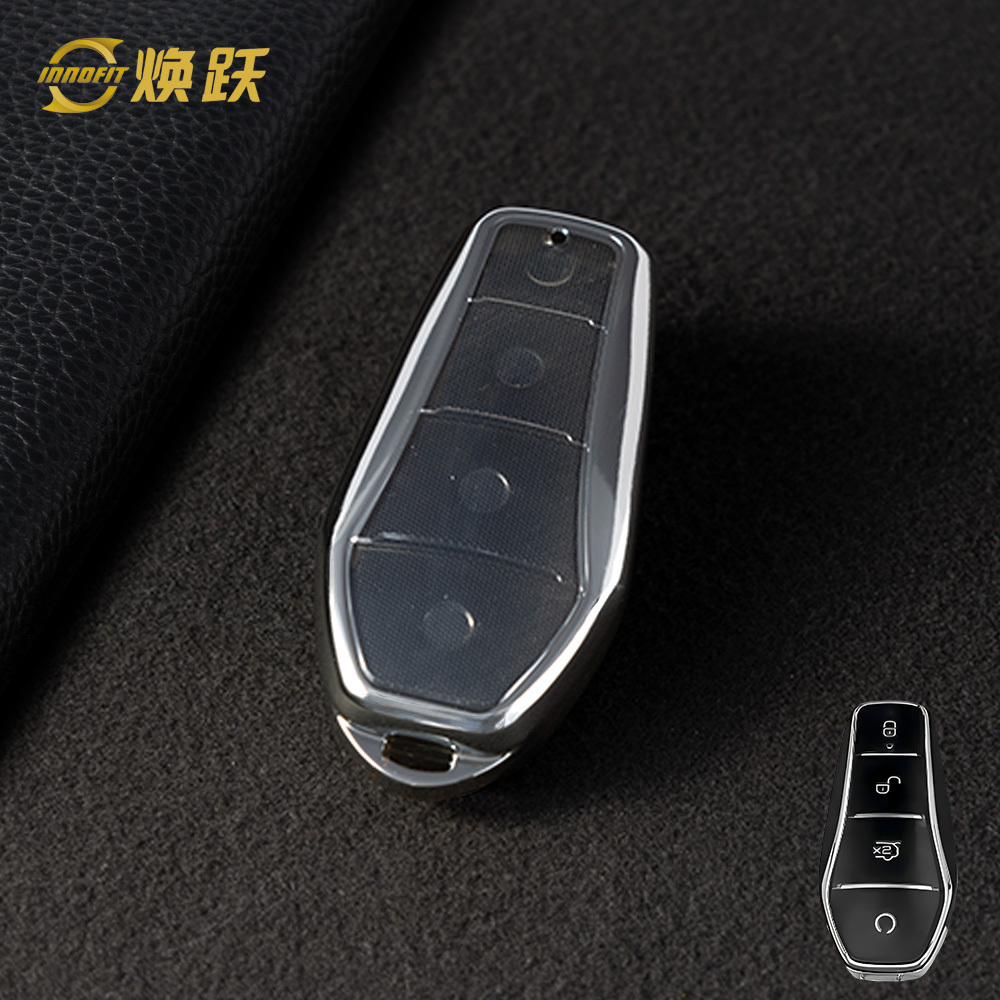 BYD1T1-Bouton transparent blanc-Placage argent
