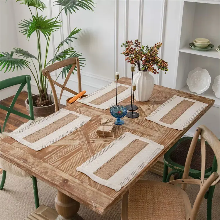 キッチンダイニングプレースマット織り刺繍自由奔放に生きるパターンコットンリネン長方形テーブルマット