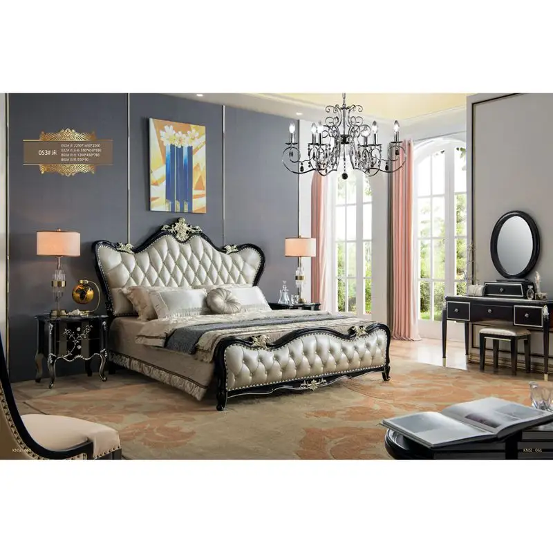 European furniture bedroom sets luxury king size Genuine leather bed Set hot sale fashion Style bedroom double bed