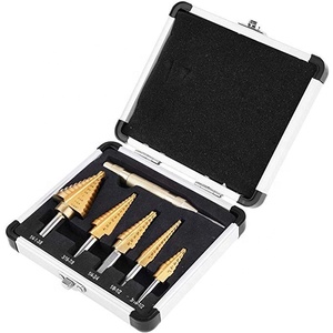 5個のHSSチタンステップドリルビットセットとアルミニウムケース付き自動センターパンチ - Product Image 1