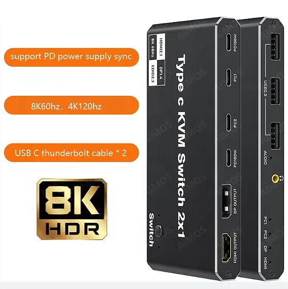 HDMI2.0 8K type-c kvmスイッチ2*1 for Apple Computer携帯電話共有マウスキーボードモニター