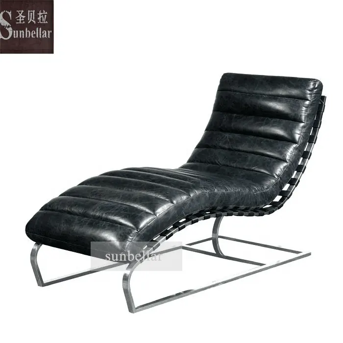 Vintage couro genuíno lounge chaise aço inoxidável espreguiçadeira sofá sala quarto lazer home office sofá-cama