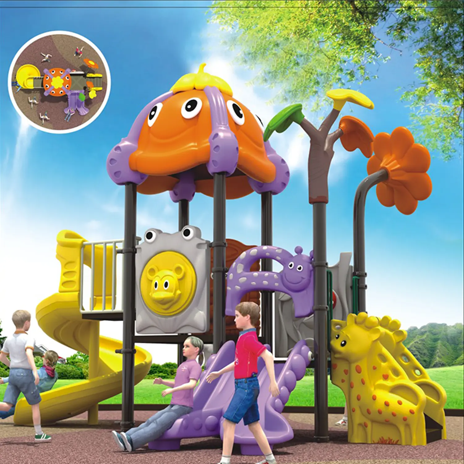 Altalena parco giochi all'aperto design colorato parco giochi per bambini scivolo all'aperto parco giochi di sicurezza per bambini set di scivoli