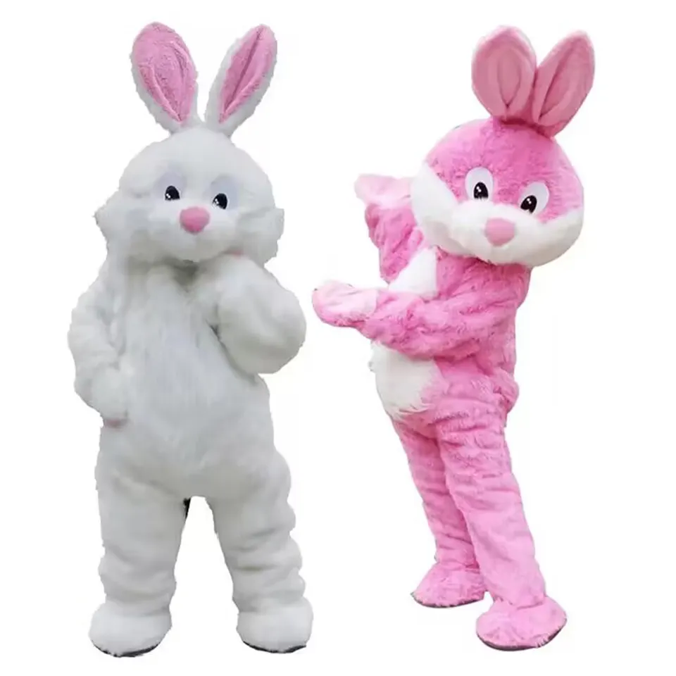 Mascotte di animali di coniglio di peluche per feste di pasqua di alta qualità personalizzato adulto bianco rosa mascotte Costume coniglietto