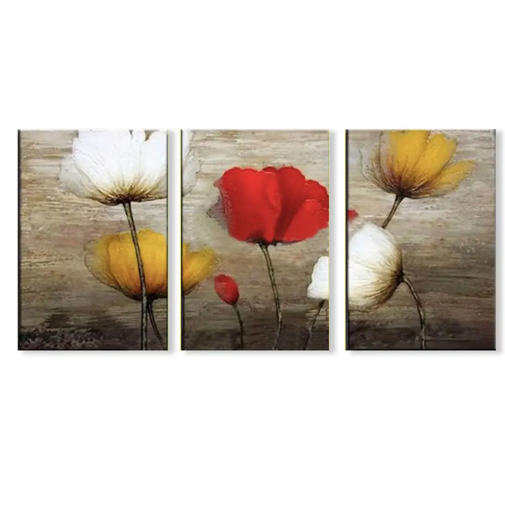 工場直送現代花抽象油絵キャンバス手描き3色花グループ絵画
