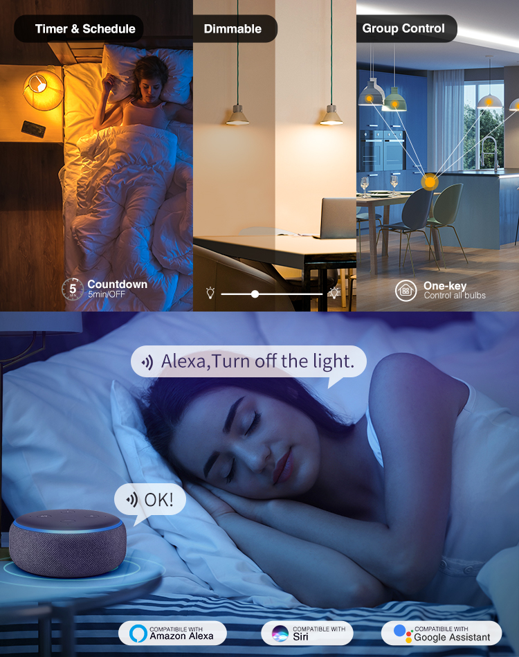 2021 home automation wifi smart lighting 2.4G 4-zone remote controlled rgb rgbw rgbww color changing led smart light bulbs