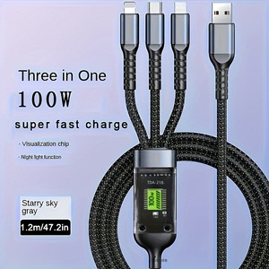 Data Cable 3 in 1 USB Cable 100W Type C Multi-function <strong>One</strong> to Three Lines 1.2m Cable <strong>Charger</strong> for iphone - Product Image 4