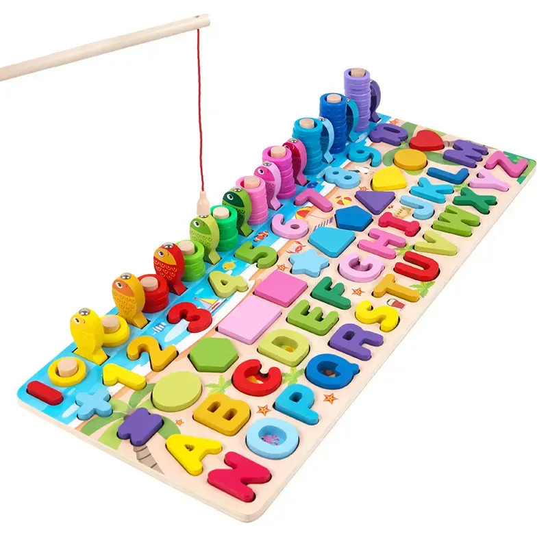 Multifunctionele Logaritmische Visserij Spel Puzzel Games Tellen Nummer Bijpassende Bord Educatieve Houten Montessori Kids 30 Opp Bags