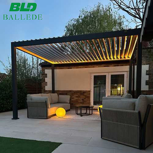 Modern <strong>Wood</strong> Arch Freestanding Gazebo Powder Coated Metal Pergola Manual Motorized Control Retractable Aluminum Roof <strong>Louvre</strong> - Product Image 3