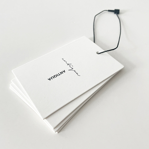 <strong>Custom</strong> White Matte Paper Clothing Hang <strong>Tag</strong> Factory <strong>String</strong> Style Garment Accessories with Printed Embossed Logo for Shoes Use - Product Image 1
