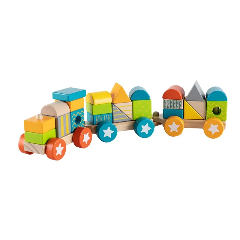 2024 gaya baru prasekolah pendidikan hewan anak Blok set mainan kayu susun kereta untuk anak-anak blok kayu kereta api
