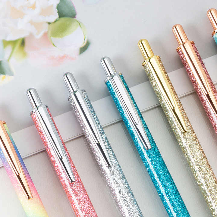 Sparkly Fancy glitter click rose glod penna a sfera con clic penne piuttosto carine penna ispiratrice in metallo per ragazze